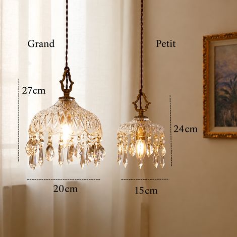 Suspension Rétro, nouveau modèle A - petite suspension en laiton et cristal 15 cm, avec LED 9W 3 couleurs incluse, 36 × 36 × 36 cm, 2 kg – Livraison gratuite