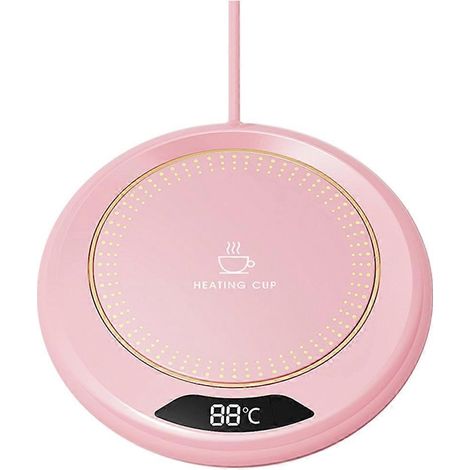 Sous-verre chauffant USB, coussin chauffant à température constante, 3 vitesses, affichage numérique tactile, idéal pour le café et le lait à la maison - Rose (1/5)