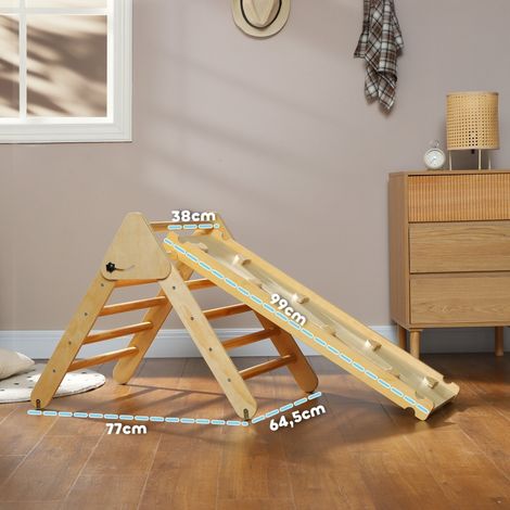 Ensemble d’escalade en bois pour enfants avec échelle triangulaire et rampe à deux faces,pour les enfants de 18 à 48 mois