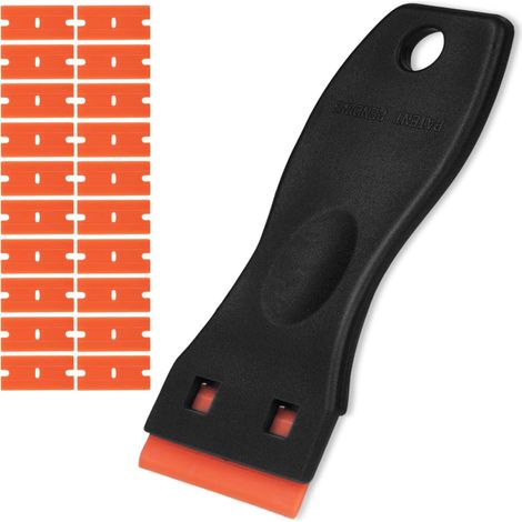 Grattoir, Grattoir Vitre avec 20 Pièce Lames de Rechange, Grattoir Plaque Vitrocéramique pour Élimination de L'adhésif, Peinture, Décalcomanies des Portes Vitres Fenêtres (Noir Orange) (1/5)