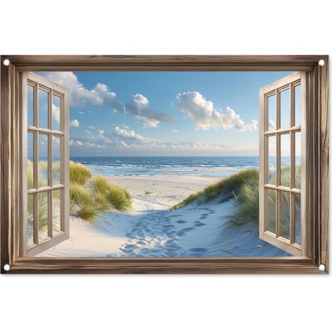 POSTER DE JARDIN Vue - Plage - Fenêtre - Dunes - Mer 90x60 cm (1/5)