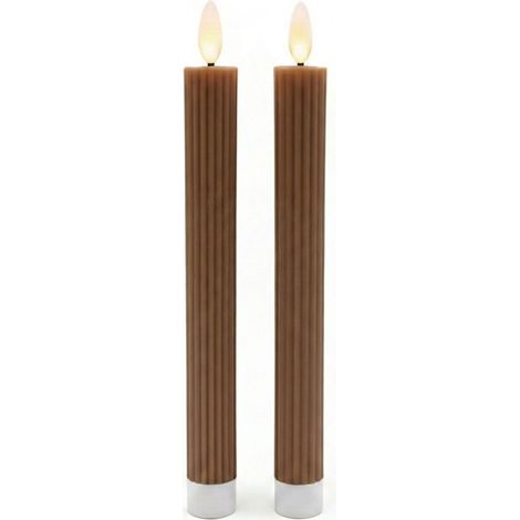 Relaxdays LED taper candles, set of 2, HxD: 25 x 2 cm, flickering, real-wax, grooved, flameless, coffee