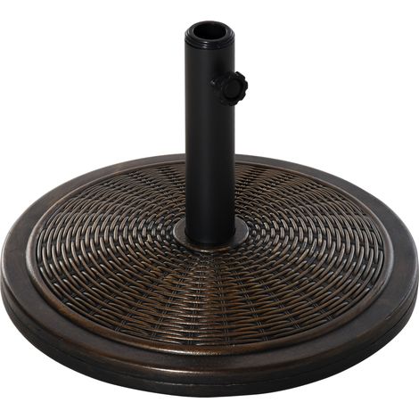 Base rotonda per ombrellone, base appesantita Ø 48 x 34 cm, resina effetto rattan, peso netto 14 kg, bronzo nero