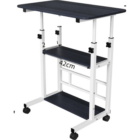 Table roulante, hauteur réglable, bureau mobile avec roulettes, noir (1/2)