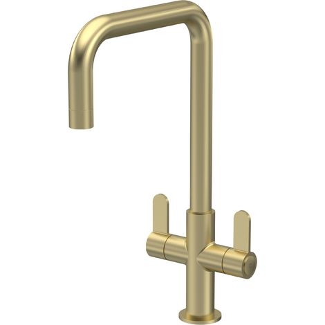 Balterley Warslow Kitchen Mono Mixer Tap with Dual Lever Handles, Square Spout - Brushed Brass Finish (1/5)