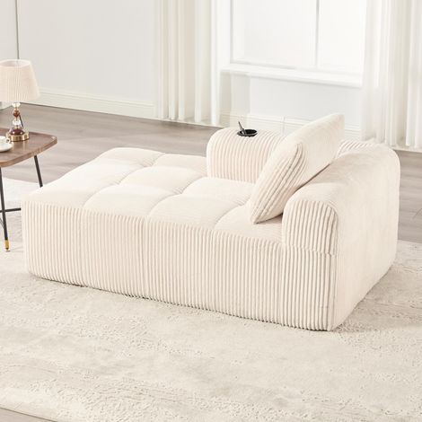 Canapé inclinable en velours côtelé, sans assemblage. Moelleux, poche latérale et porte-gobelet intégrés, design soigné.