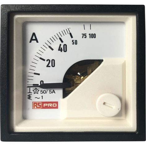 Ampèremètre analogique de panneau V c.a. RS PRO, Echelle 10 (Input) A, 100 (Scle) A, 50/5 (CT) A, 48mm x 48mm ( Prix pour 1 ) (1/3)