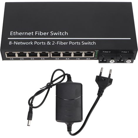 Commutateur Ethernet Fibre Optique Tx1310nm Rx1550nm, 2 Ports Optiques + 8 Ports RJ45, Transceiver Monomode 20km, Alimentation 100-240V Prise UE (1/5)