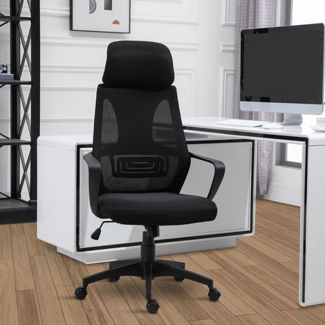 Sedia da ufficio ergonomica, sedia da ufficio in rete, poggiatesta, altezza regolabile, 64 x 55 x 116-126 cm, nera