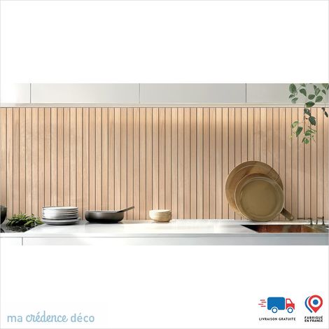 Crédence : Tasseaux bois chêne 3 - Couleur Blanc perle - Alu composite - 60 - 120 (1/3)
