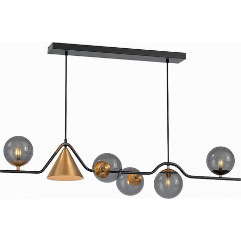 Mista - Lampada a sospensione da 120 cm sopra il tavolo, per sala da pranzo, nera, con sfere (1/3)