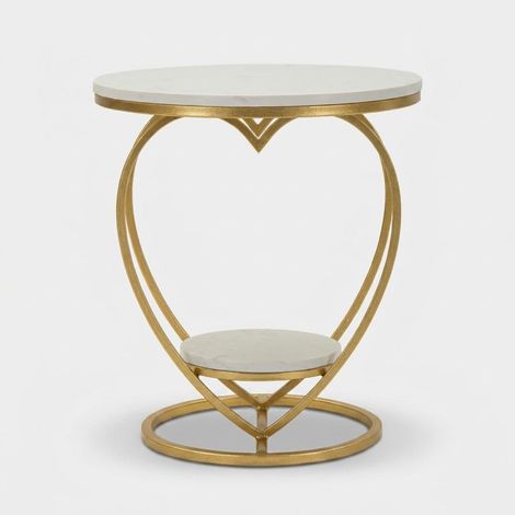 Runder Beistelltisch aus Metall mit Ablage in Marmoroptik Heart - Gold (1/5)