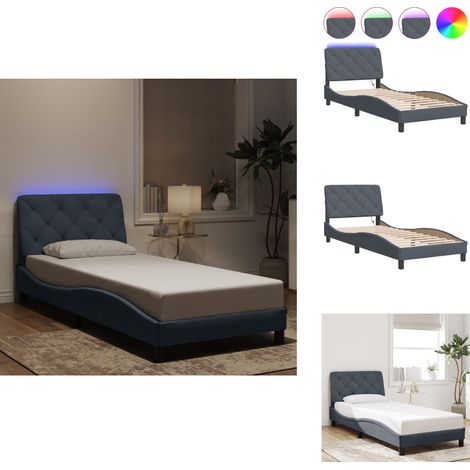 Cadre de lit avec LED sans matelas gris foncé 90x190 cm velours - Cadre De Lit - Lit Double - Lit Design - Éclairage Led - Velours (1/5)