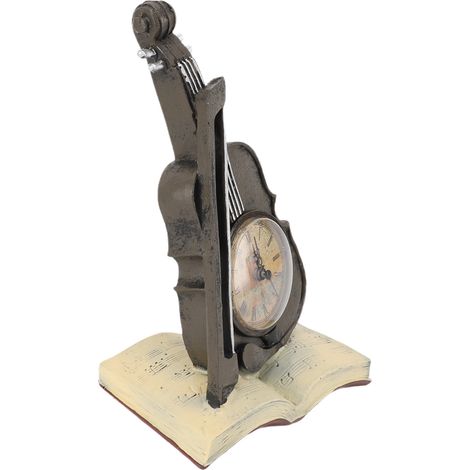Horloge violon au design vintage, posée sur un livre de musique. Modèle en résine représentant un violon, idéale pour un chef d'orchestre, un professeur de musique ou un étudiant. (1/5)