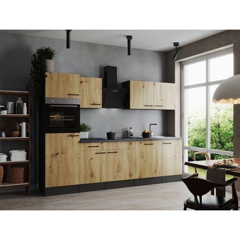Küche Küchenzeile Küchenblock Grau Matt Artisan Eiche Oliver 280 cm Respekta