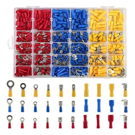 BARKBUSTERS Cosses Electriques 480 Pièces, Cosses Electriques pour Voiture, Cosse à Sertir, Rondes, Plates Femelles et Males, Cosses Oeillet et Oeil, Cylindriques et Autres,Connecteurs Sertissage avec (1/4)