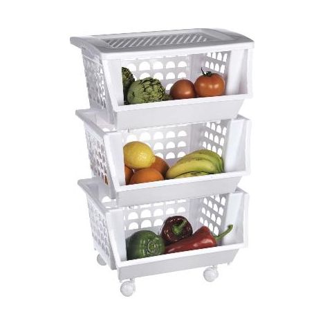 FPLUS verdulero multiusos blanco , Carrito verdulero de 3 pisos apilables & bandeja superior
Organiza tus frutas y verduras con el verdulero apilable de 3 cestas y bandeja. Este pr