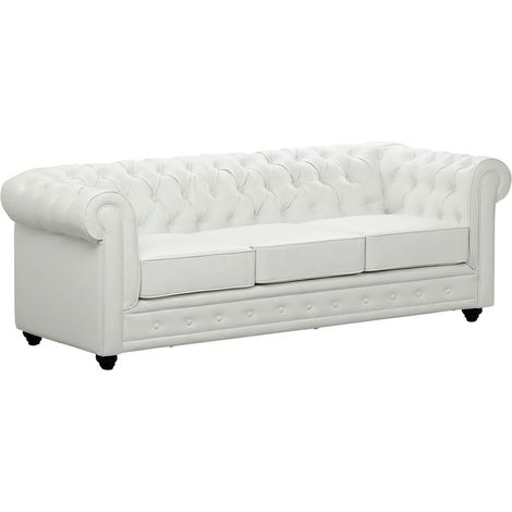 Divano CHESTERFIELD 3 posti in similpelle Bianco