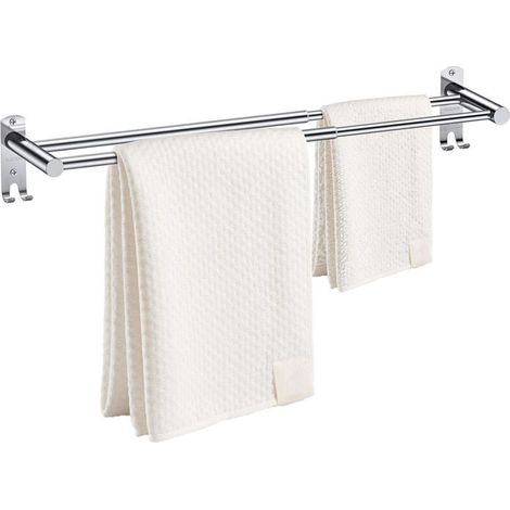 Porte Serviette Rétractable 50-90 Cm Seche Serviette Double Porte-Serviettes Réglable en Acier Inoxydable Barre Porte-Serviette Mural avec Vis po (1/4)