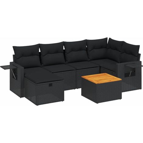 Set Divani da Giardino con Cuscini 7pz Nero Polyrattan vidaXL (1/4)