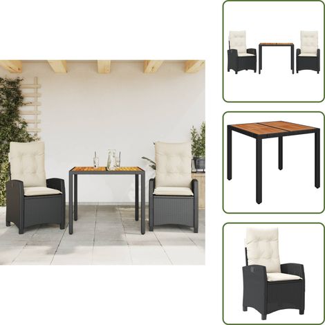 The Living Store 3-tlg. Garten-Essgruppe mit Kissen Schwarz Poly Rattan - Gartentisch (1/5)