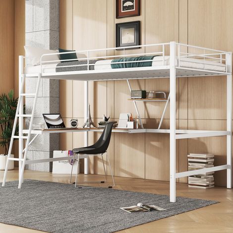 lit chambre adulte couchage bureau 90x200 métal blanc OKMYHOME (1/5)