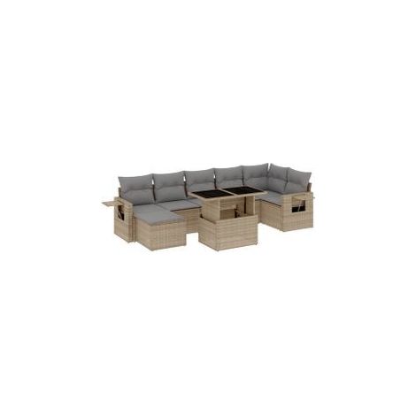 Salon de jardin avec coussins 8 pcs beige résine tressée (1/5)
