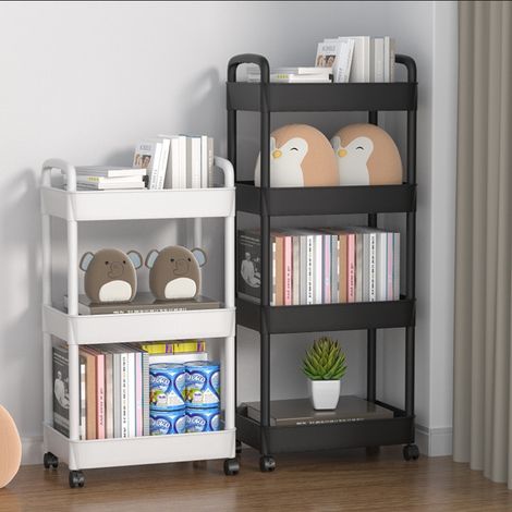 Support multi-étagères pour snacks, grand rangement, chariot mobile de chevet, style crème, étagère de sol pour dortoir, meuble roulant pratique.
