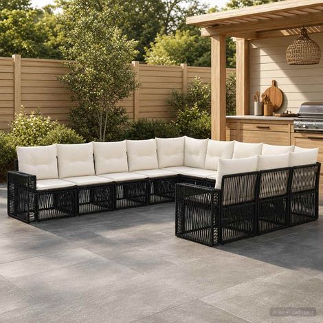 Set Divano da Giardino 11 pcs Nero e Bianco Crema polyrattan vidaXL (1/5)