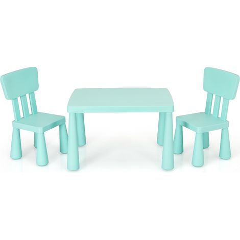 Set con tavolo e 2 sedie per bambini, Set con tavolo e 2 sedie per mangiare disegnare scrivere e fare lavoretti Verde (1/4)