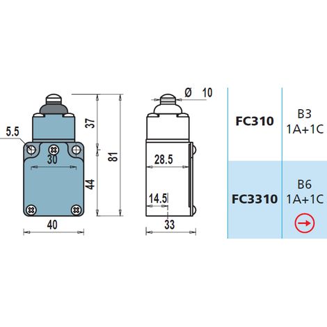 FC3310 1NA + 1NC Interruttore di Posizione a pistoncino lungo Finecorsa