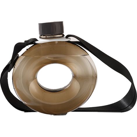 Bouteille d'eau ronde portable en plastique forme donut, avec dragonne, 500 ml, gris, parfaite pour le sport et les loisirs en plein air. Fabriquée en plastique. (1/5)