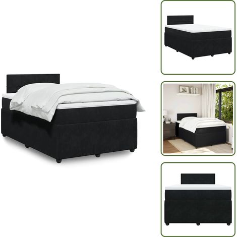 The Living Store Giroletto a Molle con Materasso Nero 120x190 cm in Velluto - Materasso a molle insacchettate