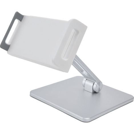 Support de tablette en alliage d'aluminium, réglable et pliable, pour tablette iOS, accessoire de chevet et de bureau argenté. (1/5)