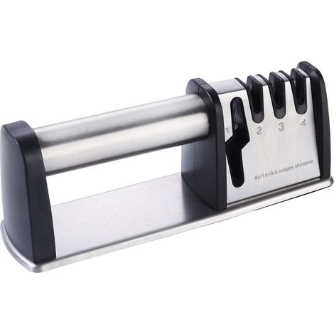 Aiguiseur de Couteaux,Affûteurs de Couteaux Manuels pour Outils avec 4 en 1 pour Cuisine et Maison,Professionnel Affuteur Ciseaux Fait de Tungstène Carbure,Céramique et Revêtement Diamant (1/5)