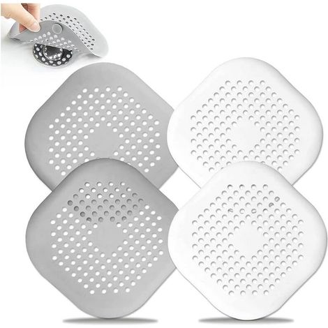 Lot de 4 Protections de Drainage en Silicone avec Ventouse Filtre Evier de Cuisine Bouchon pour Baignoire Salle de Bain 2 Gris+2 Blanc (1/5)