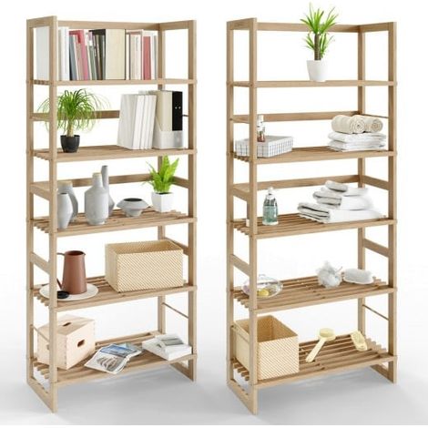 Lot de 2 Étagères 136 cm de haut, en bois lasuré. Étagère épurée pour salon, chambre etc (1/5)