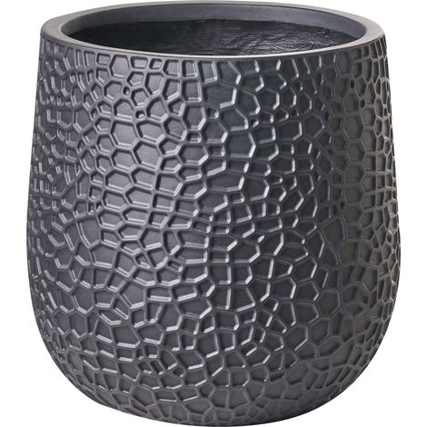 Vaso da fiori decorativo rotonda in fibra di argilla 41 x 41 x 43 cm Nero Qiyun