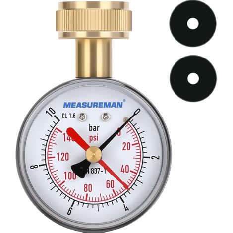 Wasserdruckprüfgerät, 3/4" BSP-Innengewinde für Schlauch, 0-10 bar mit roter Indikatornadel. (1/5)