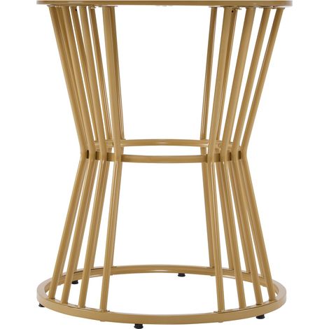 Table ronde blanche effet marbre 100 cm pied métal doré (1/5)