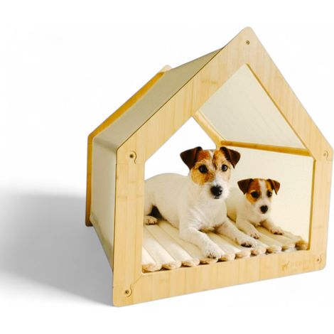 Panier pour chien en bambou avec coussin orthopédique (1/5)