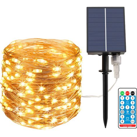 Solar-Lichterkette für den Außenbereich, 22 m, 200 LEDs, Fernbedienung mit 8-Li-Batterien
