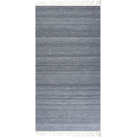 Tappeto in PET riciclato grigio con frange 80 x 150 cm Malhia