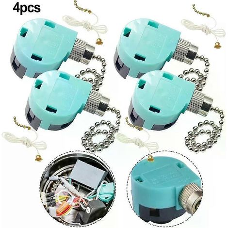 Lot de 4 interrupteurs à tirette pour ventilateur ZE-268S6, 3 vitesses, 4 fils, compatibles avec les ventilateurs Hunter Harbor Breeze et Hampton Bay, ainsi que les modèles KTE 308A, E87438 et 3089T. (1/5)