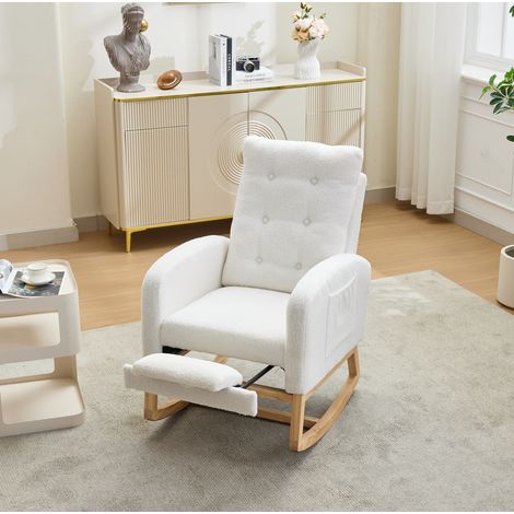 Chaise à bascule avec port USB, repose-pied réglable, bouclé blanc HAVRYA (1/5)