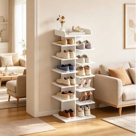 Scarpiera mobile ingresso in legno bianco 40x30x114 cm OKMYHOME (1/5)