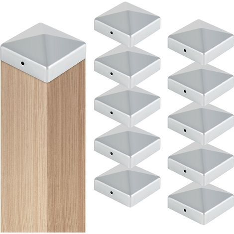 TolleTour 10 Stück Pfostenkappe 71x71 mm aus Eisen, Zaunpfosten Schutzkappen, wetterfest und rostfrei, dekorative Pyramidenform für Garten Silber