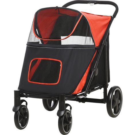 Cochecito para Perros Plegable con Ventanas de Malla y Correas de Seguridad 112x65x100 cm Rojo