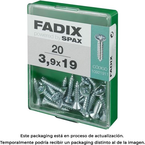 Caja de 20 unidades de tornillo de rosca chapa con cabeza plana en cinc 3,9x19mm Fadix (1/3)