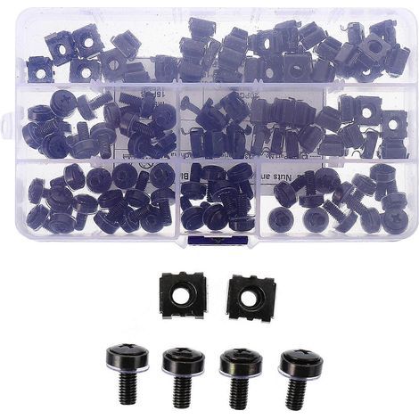 50 Vierkant-Sicherungsmuttern für Computer-Rack-Montagekäfige mit 50 Schrauben – 1,6 x 1,1 cm – Schwarz (1/3)